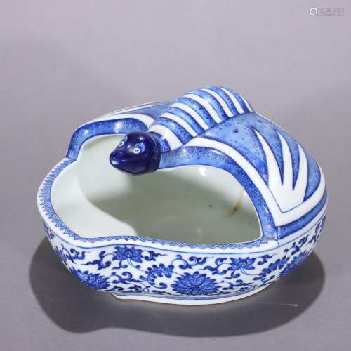 Blue and white lotus blessing and longevity offering bowl