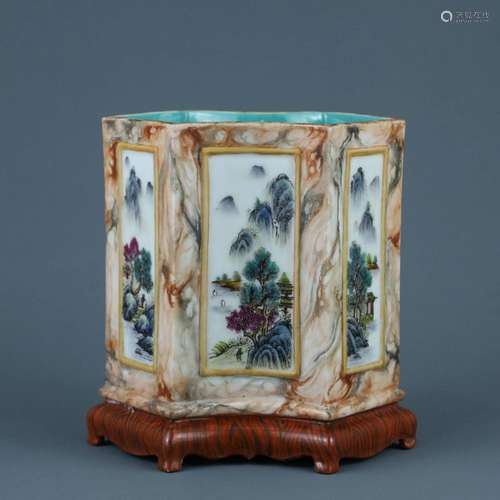 Stone Pattern Glaze Window Pastel Landscape Pen Holder