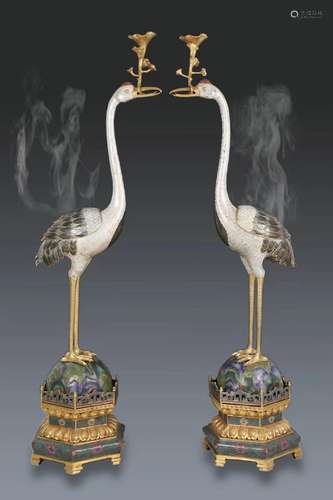 Bronze Cloisonne Cloisonne Enamel Crane Aromatherapy