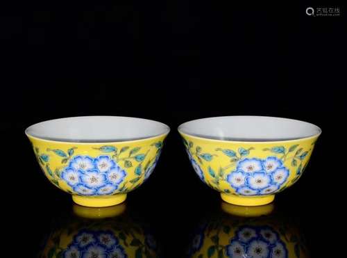 Yellow ground enamel flower head bowl