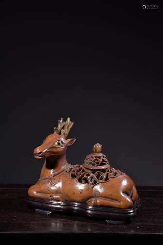 Boxwood inlaid hibiscus stone hollow carved deer-shaped arom...