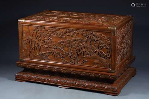 Huanghuali Pine, Bamboo and Plum Pattern Lid Box