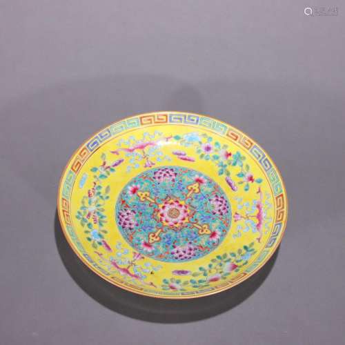 Yellow ground pastel flower pattern plate