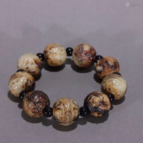 Hetian Jade Floral Bead Bracelet