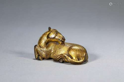 Gilt Bronze Recumbent Horse Paperweight