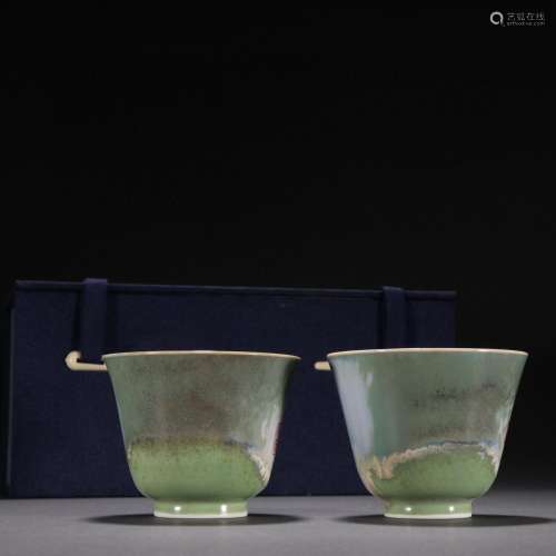 Pair of old Tibetan kiln variable-glazed poetry cups