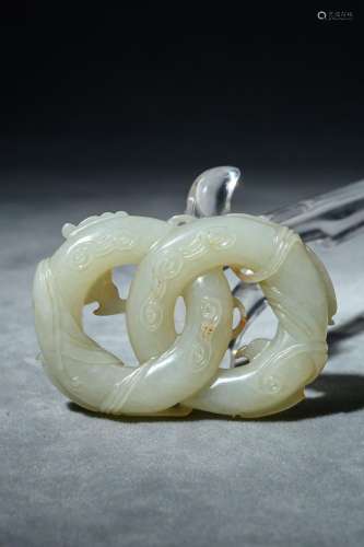 White jade carving dragon pattern double chain paperweight