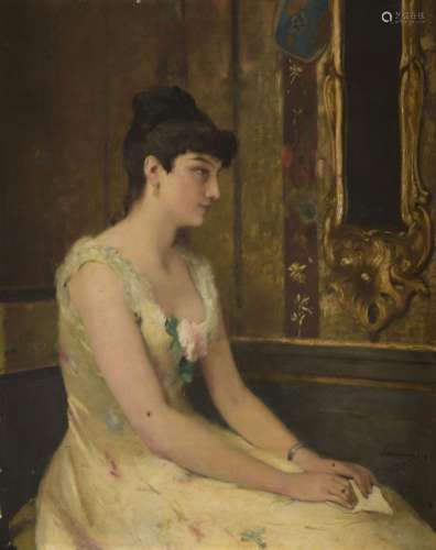 Auguste SERRURE (1825-1903)<br />
Portrait de femme<br />
Hu...