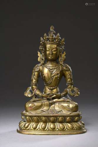 Statuette en bronze doré d'Amitayus, Chine, XVIIIe/XIXe sièc...