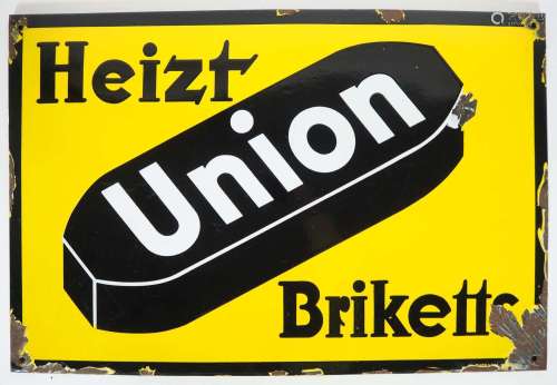 EMAILLESCHILD, 1930er Jahre, Heizt „Union“ Briketts,