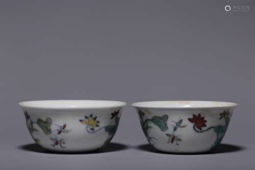 Pair of Chinese Doucai Porcelain Cups