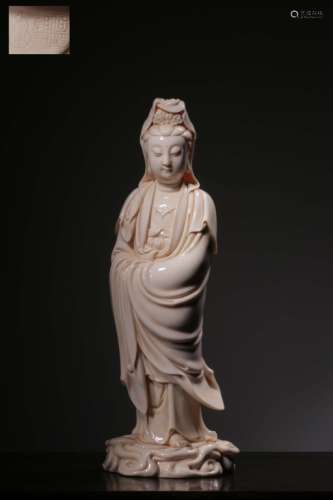 Chinese Blanc De Porcelain Standing Guanyin Statue