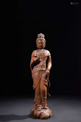 Chinese Huangyang Wood Carved Guanyin