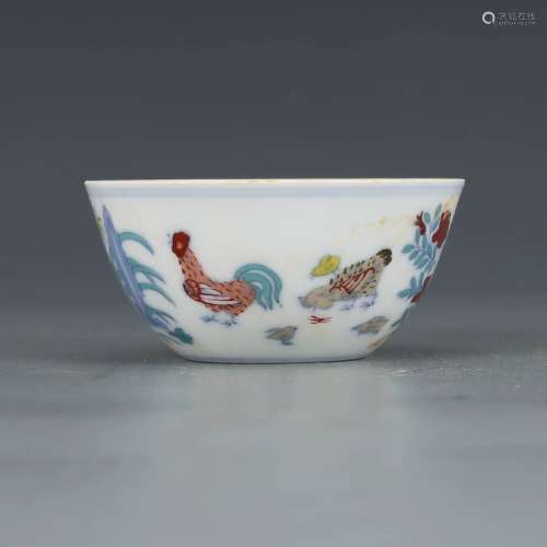 Chinese Doucai Porcelain Chicken Cup, Mark