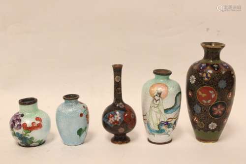 Group of Five Japanese Cloisonne Vase