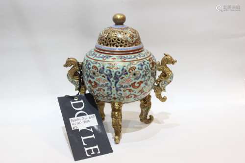 Chinese Famille Rose Tripod Porcelain Censer