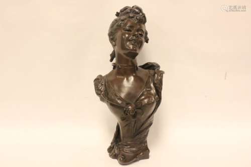 19th.C Bronze Buster of Girl, Signed