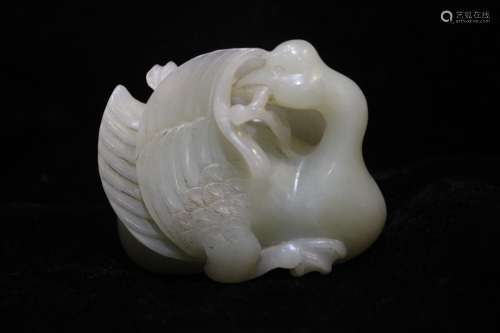 Mid-Qing Chinese White Jade Carved Swan