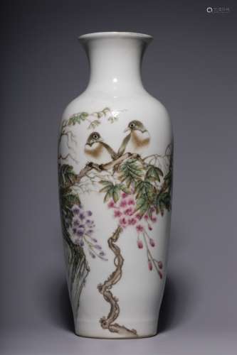 Chinese Famille Rose Porcelain Vase w Calligraphy