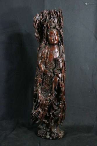 Chinese Scholar Style Wood Carving of Guanyin