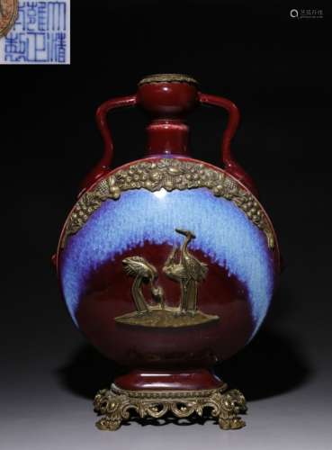 Chinese Glazed Porcelain Vase w Bronze Mount
