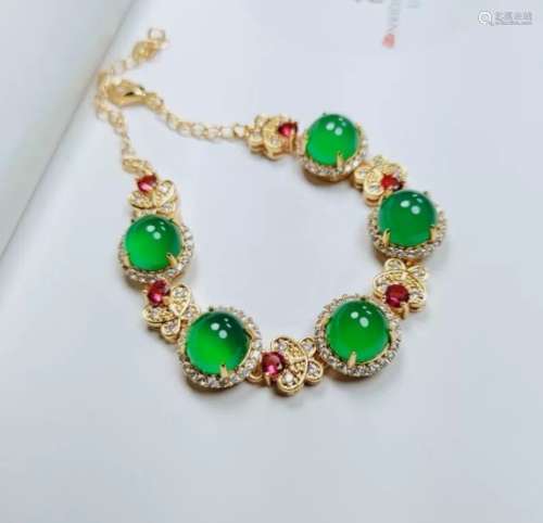 Bracelet w Green Chalcedony Stone