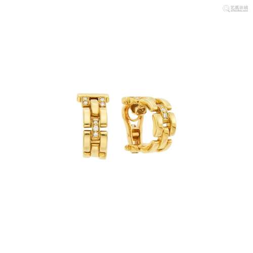 Cartier Pair of Gold and Diamond 'Panthèr' Hoop Earclips