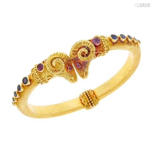 Ilias Lalaounis Gold and Gem-Set Ram's Head Bangle Bracelet