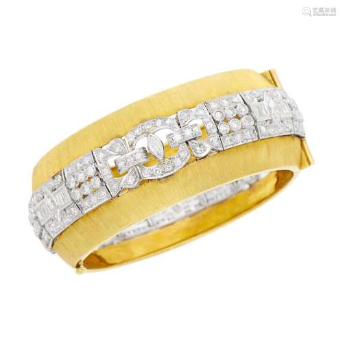 Gold, Platinum and Diamond Cuff Bangle Bracelet