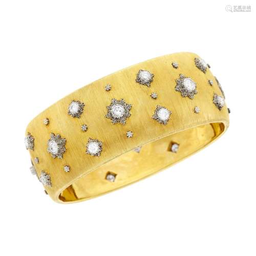 Two-Color Gold and Diamond Cuff Bangle Bracelet