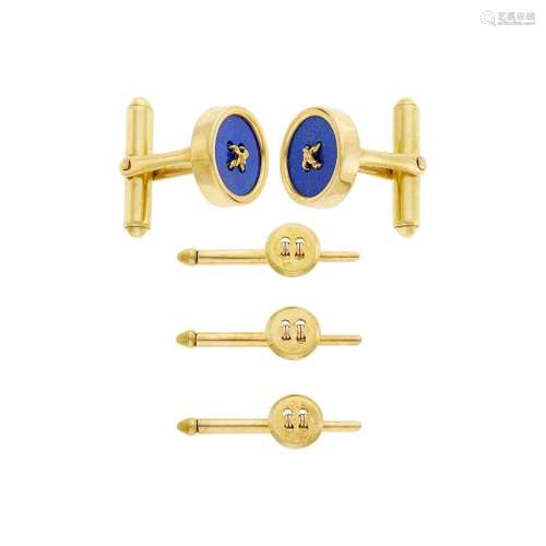 Cartier Pair of Gold and Lapis Button Cufflinks and Three Ti...