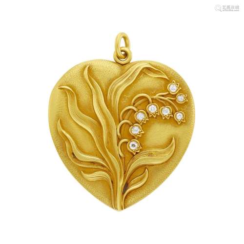 Art Nouveau Gold and Diamond 'Lily-of-the-Valley' Locket Pen...