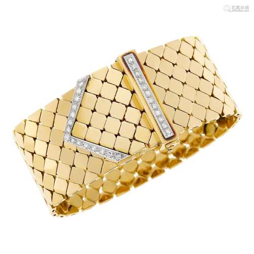 Gold, Platinum and Diamond Buckle Slide Bracelet
