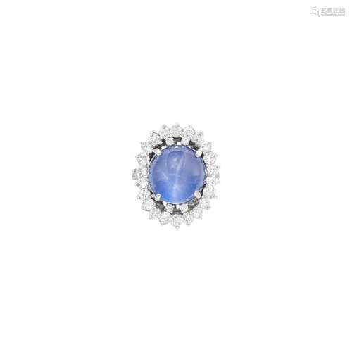 White Gold, Star Sapphire and Diamond Ring