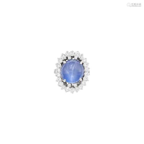White Gold, Star Sapphire and Diamond Ring