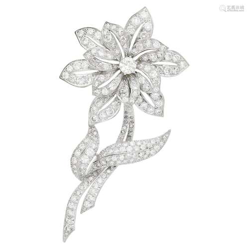 Platinum and Diamond Flower Brooch