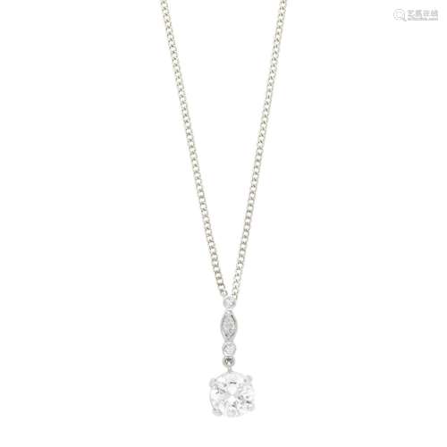 White Gold and Diamond Pendant with Gold Chain Necklace
