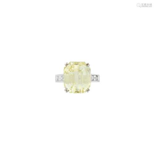 Platinum, Yellow Sapphire and Diamond Ring