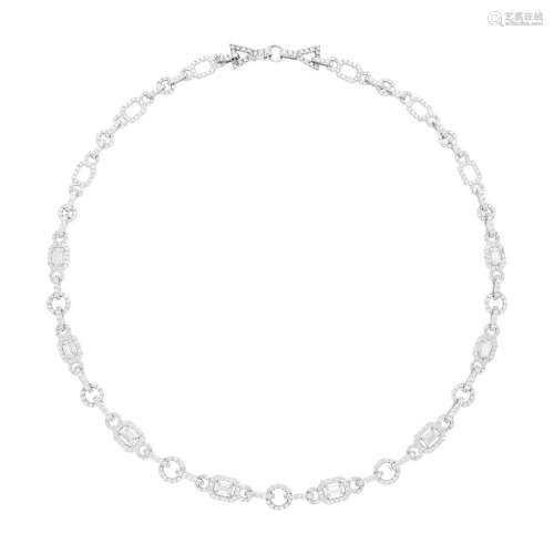 White Gold and Diamond Link Necklace