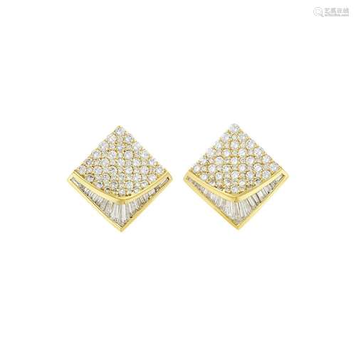 Pair of Gold and Diamond Earrings