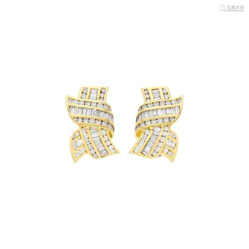 Charles Krypell Pair of Gold and Diamond Earclips