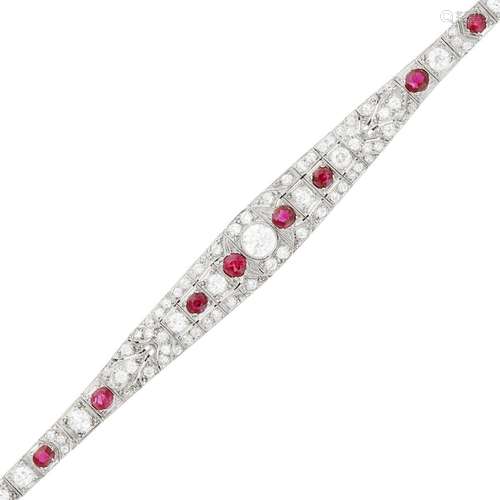 Platinum, Diamond and Ruby Bracelet