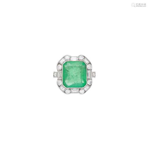 Platinum, Emerald and Diamond Ring