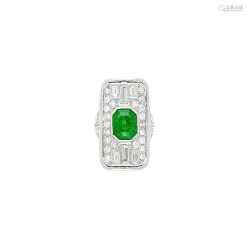 Platinum, Emerald and Diamond Ring