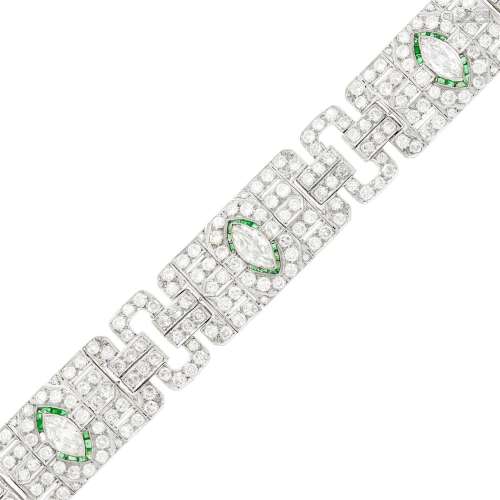 Platinum, Diamond and Emerald Bracelet and Extra Link