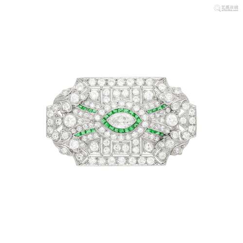 Platinum, Diamond and Emerald Brooch