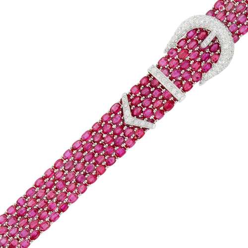 White Gold, Ruby and Diamond Buckle Bracelet