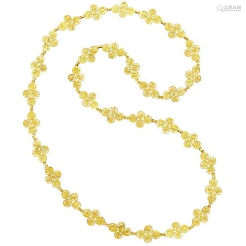 Long Gold Spiral Link Necklace