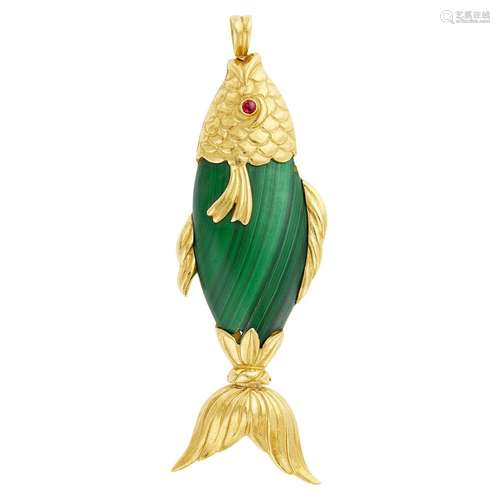 Van Cleef & Arpels Gold and Malachite Fish Pendant