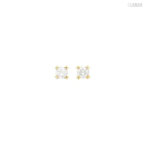 Pair of Gold and Diamond Stud Earrings